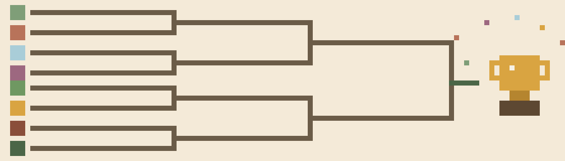 Pixel art tournament bracket lines converging left to right into a gold trophy